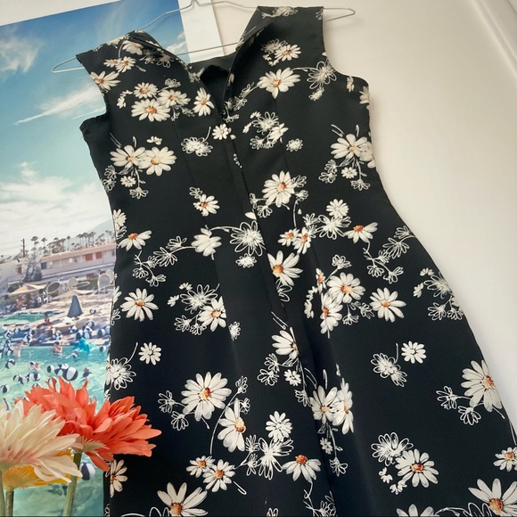 Y2K 90s Rampage black daisy print polyester sleeveless mini dress Juniors 3 - Picture 7 of 11